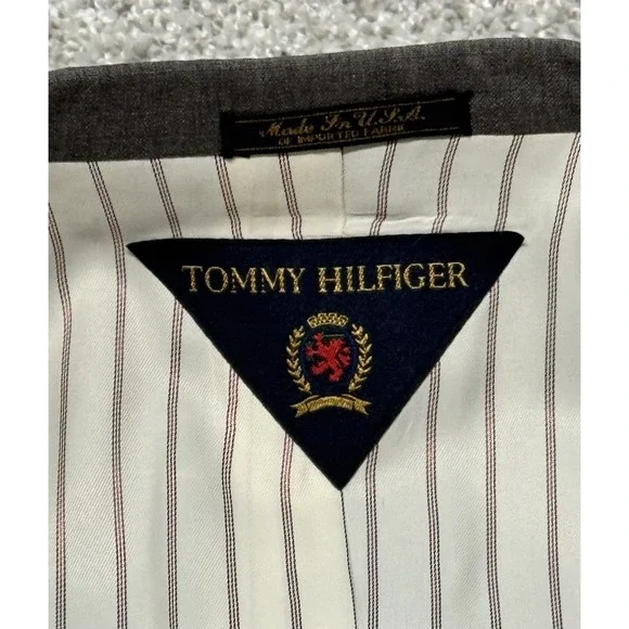 Tommy Hilfiger Suit Mens 48 Long Pants 40x31 Gray Vintage Double Breasted